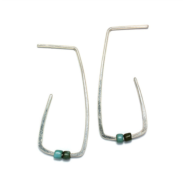 Sterling Silver Jewelry | Window Hoop Stud Earrings| Bottom Blue | Michele Lee | Rarefy Studio