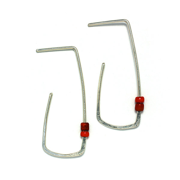 Sterling Silver Jewelry | Window Hoop Stud Earrings| Front Red | Michele Lee | Rarefy Studio